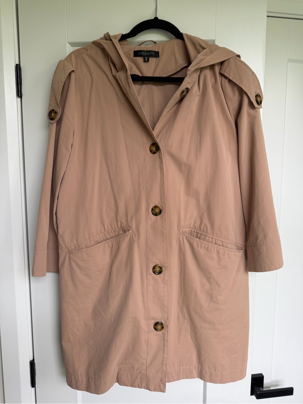 Dynamite Hooded Trench Coat in Beige
